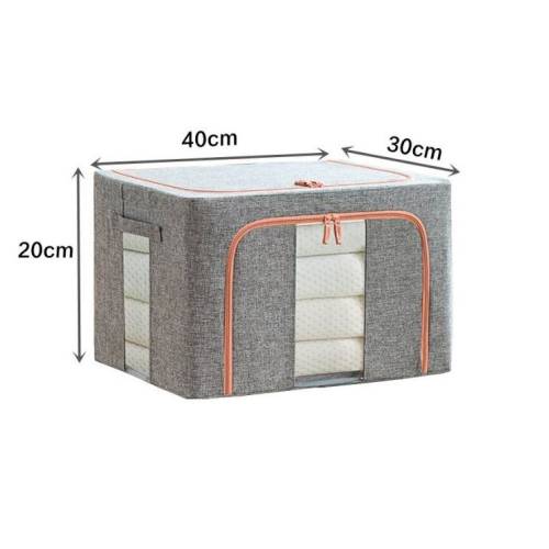 Cutie depozitare Gri 24L cu fermoar, material textil, doua ferestre