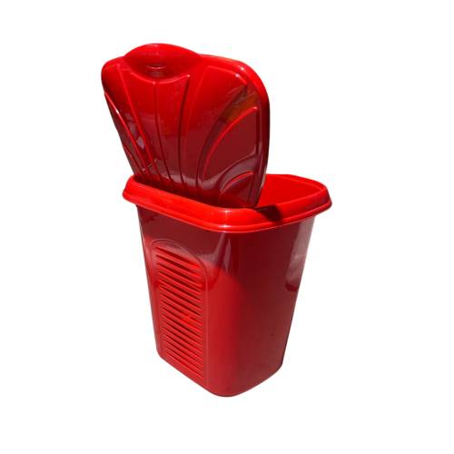 Cos pentru rufe Rosu, Oval, cu capac, 44x35x51cm, Sterk