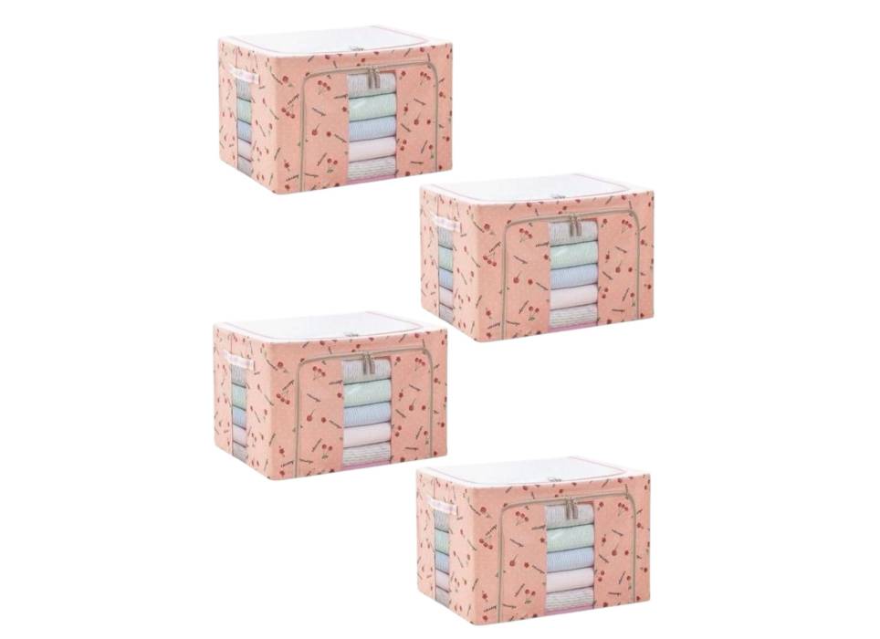 Cutie depozitare imprimeu cirese 24L cu fermoar, set 4 buc