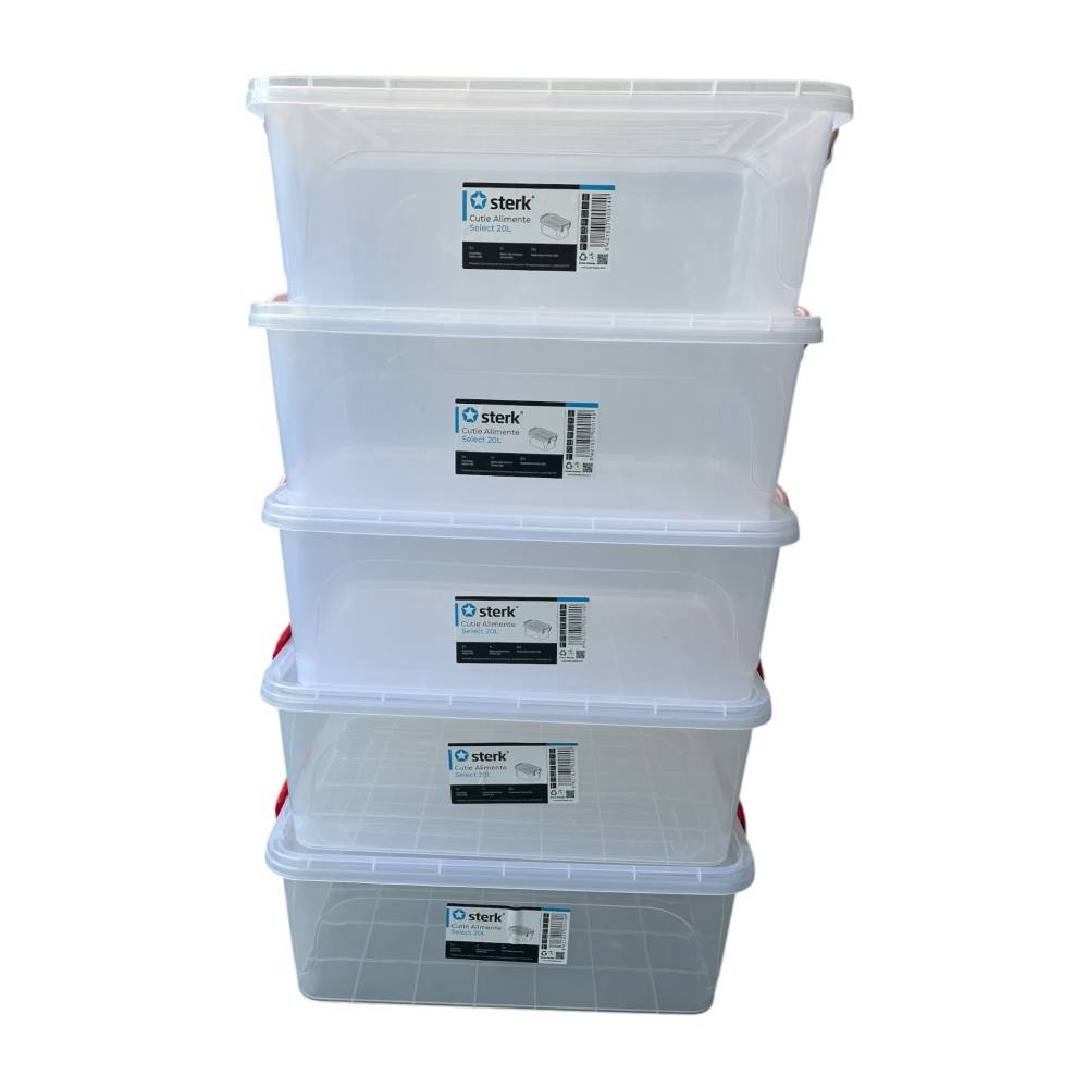 Caserola / Cutie alimente cu maner si capac 20 L, set 5 buc