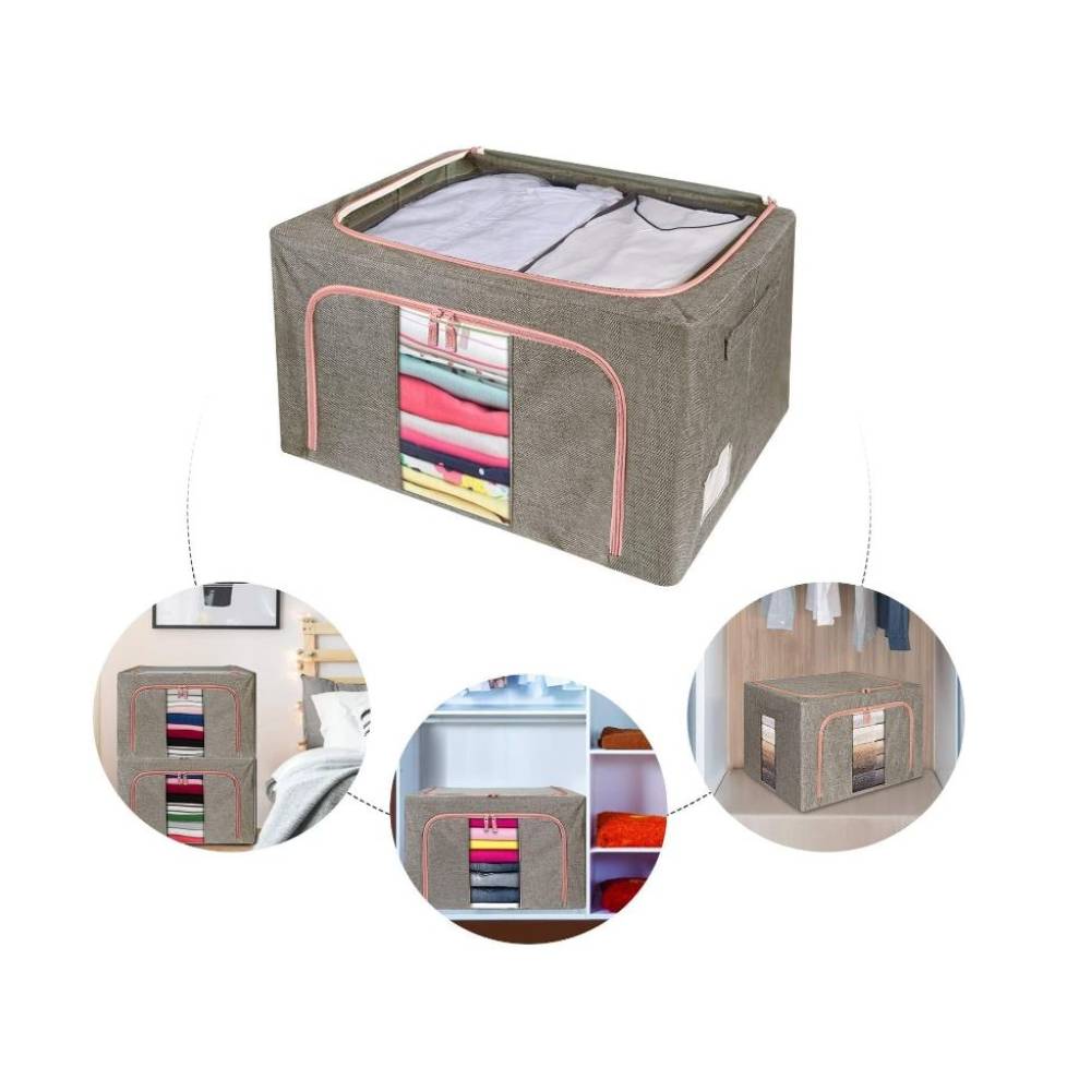 Cutie depozitare Gri 100L cu fermoar, material textil Cutie depozitare Gri 100L cu fermoar, material textil