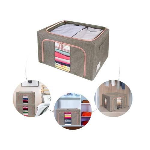 Cutie depozitare Gri 66L cu fermoar, material textil Cutie depozitare Gri 66L cu fermoar, material textil