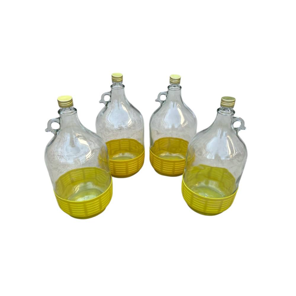 Damigeana 5L din sticla in cos din plastic cu dop prin infiletare 4 buc/set Damigeana 5L din sticla in cos din plastic cu dop prin infiletare 4 buc/set