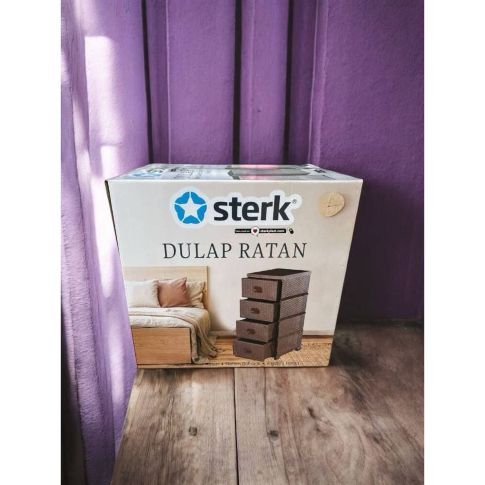 Dulap din plastic depozitare tip ratan alb cu 4 sertare 47x38x92