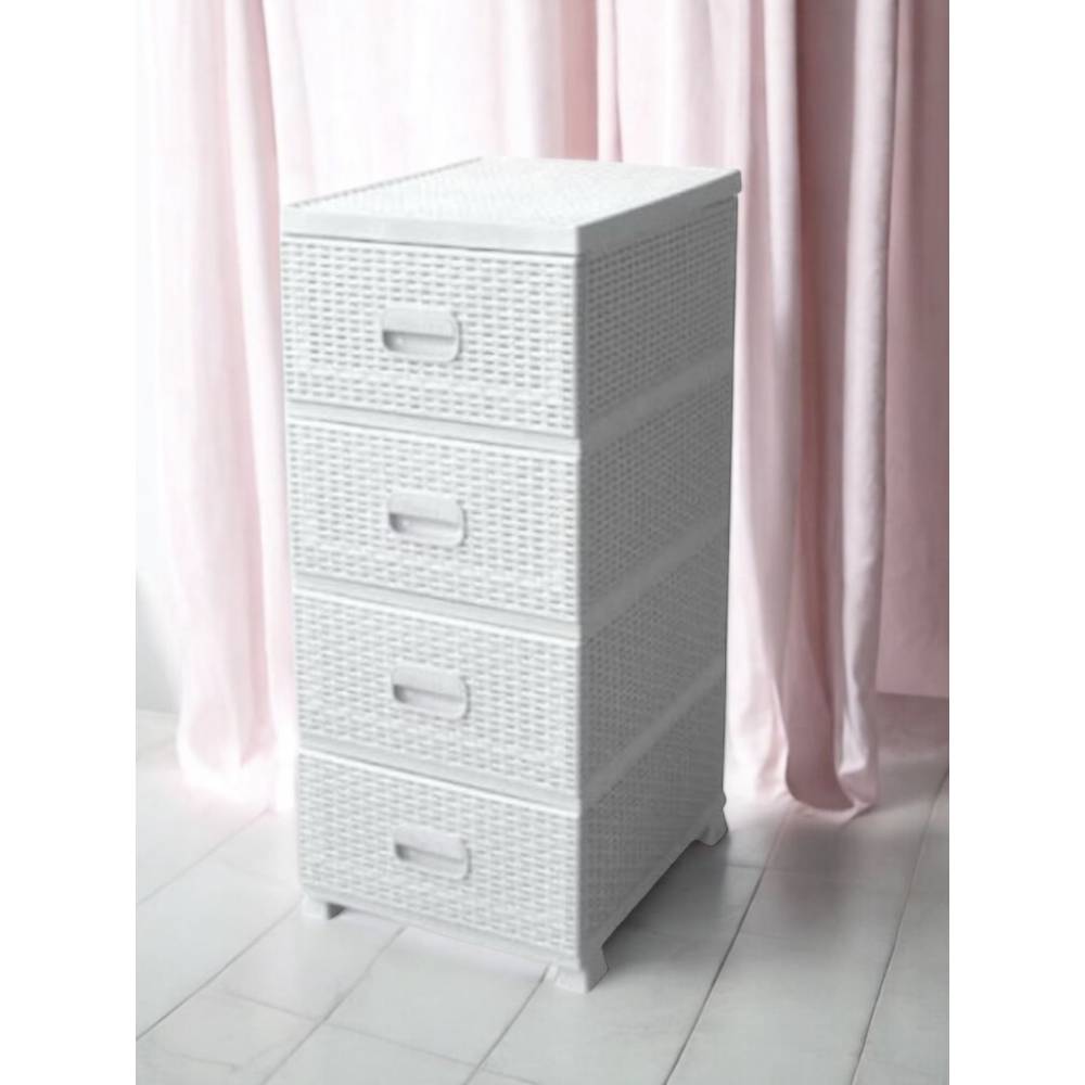 Dulap din plastic depozitare tip ratan alb cu 4 sertare 47x38x92