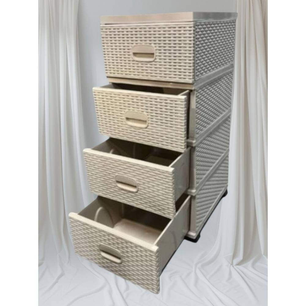 Dulap din plastic depozitare tip ratan Bej cu 4 sertare 47x38x92