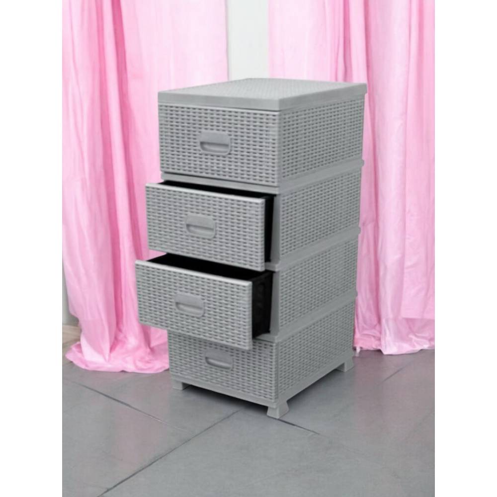 Dulap din plastic depozitare Tip ratan Gri cu 4 sertare 47x38x92