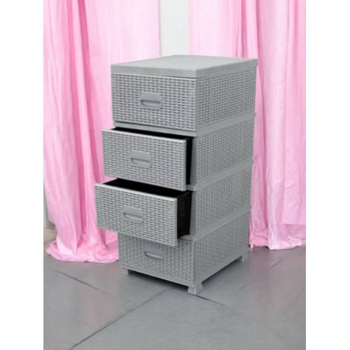 Dulap din plastic depozitare Tip ratan Gri cu 4 sertare 47x38x92 Dulap din plastic depozitare Tip ratan Gri cu 4 sertare 47x38x92