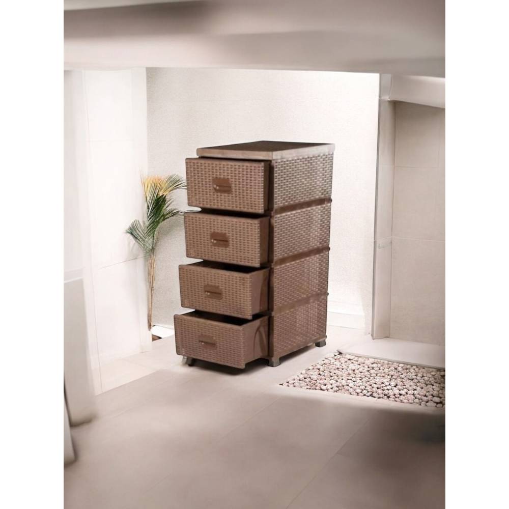 Dulap din plastic depozitare tip ratan maro cu 4 sertare 47x38x92