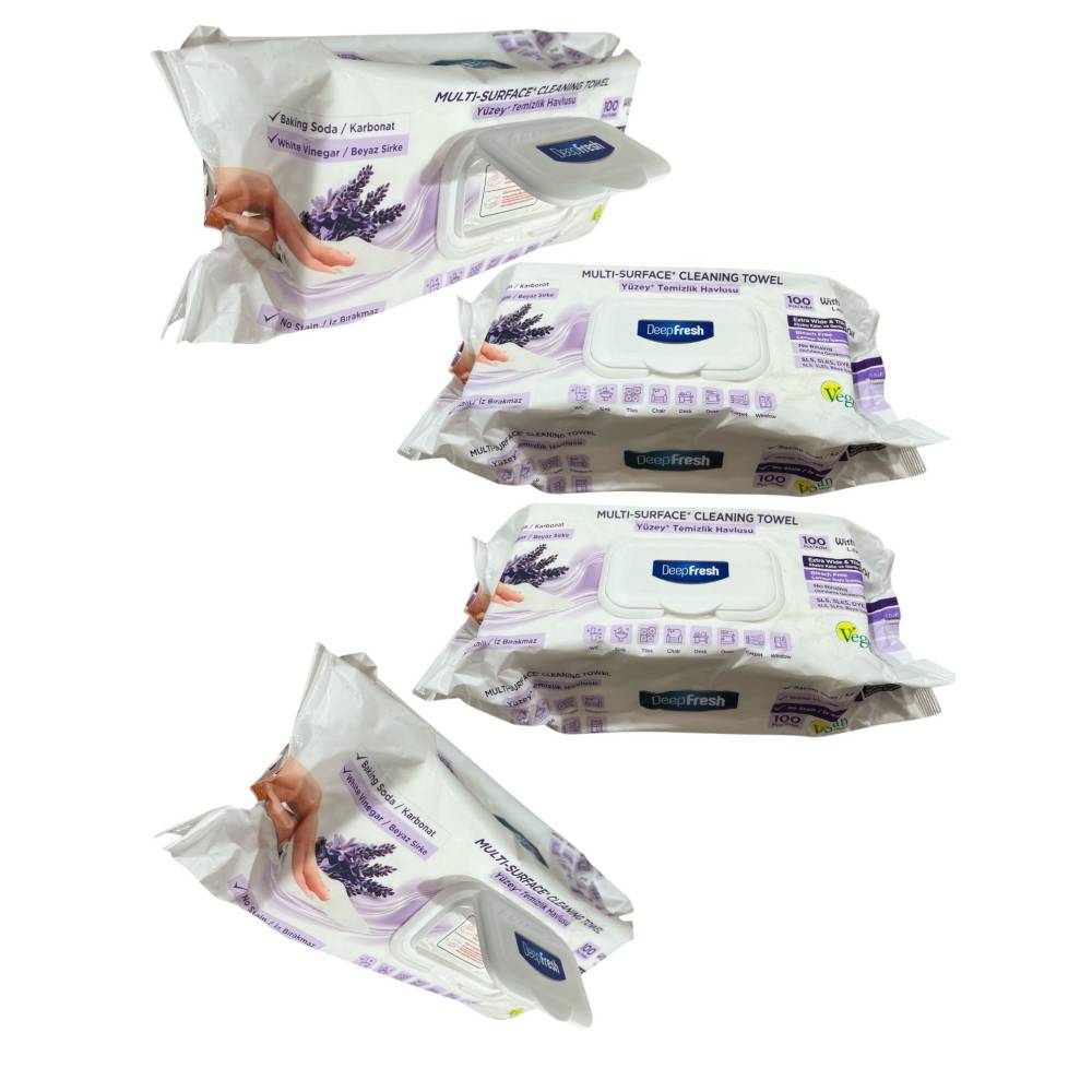 Set 3 pachete servetele umede Bicarbonat si otet Deep Fresh Lavanda + 1 gratis