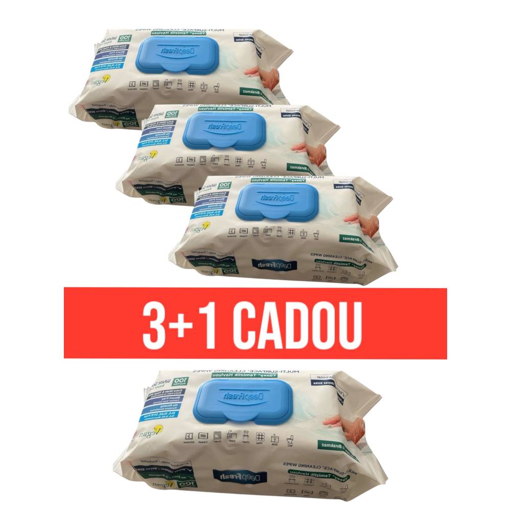 Set 3+1 cadou Servetele umede multisuprafete cu Bicarbonat si otet, DeepFresh