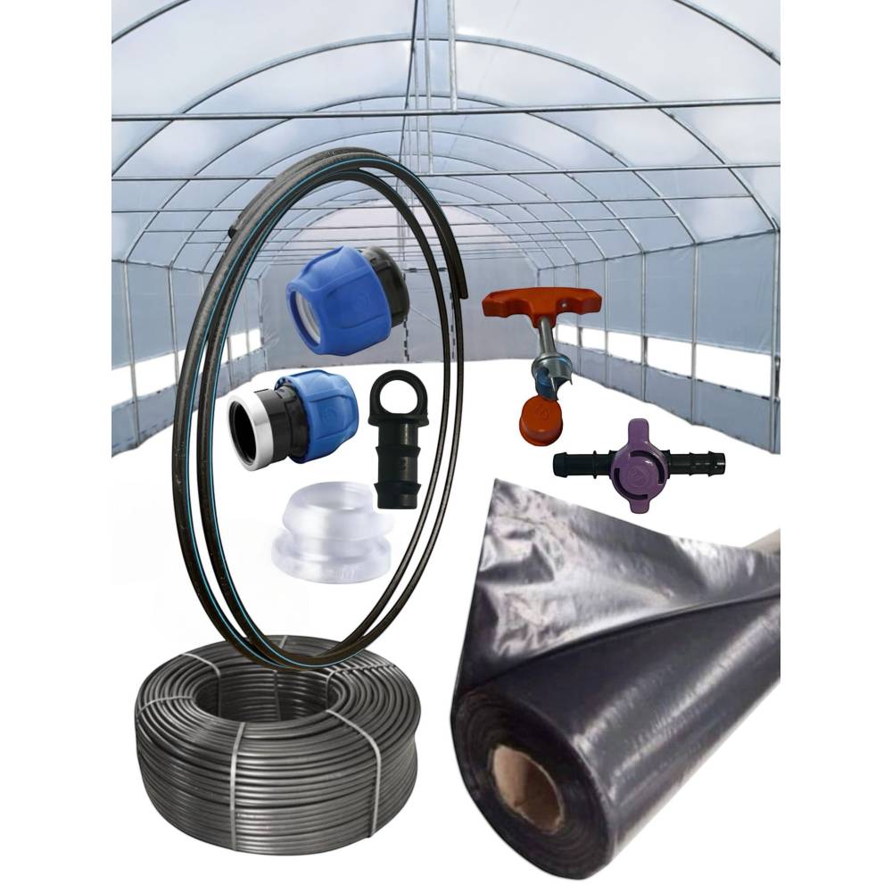 Sistem de irigare cu tub de picurare 25/100m, folie mulcire si conectica