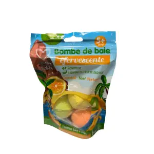 Bombe de baie pentru copii 3 buc efervescente cu banana, kiwi si portocala