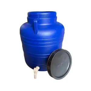 Butoi/Bidon 60L din plastic alimentar, cu gura mare si capac prin infiletare si robinet