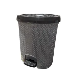 Cos gunoi plastic 10 litri gri, cu pedala, impletit