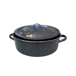 Cratita emailata 8 litri cu capac (neagra), 34 cm
