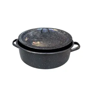 Cratita emailata 10 litri, 36 cm, neagra cu capac