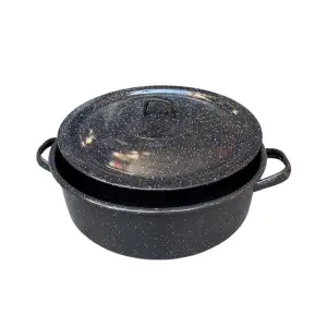 Cratita emailata 12 litri cu capac (neagra) 38 cm