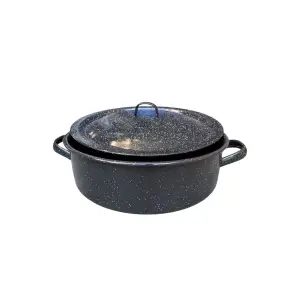 Cratita emailata 6 L cu capac (neagra) 32 cm