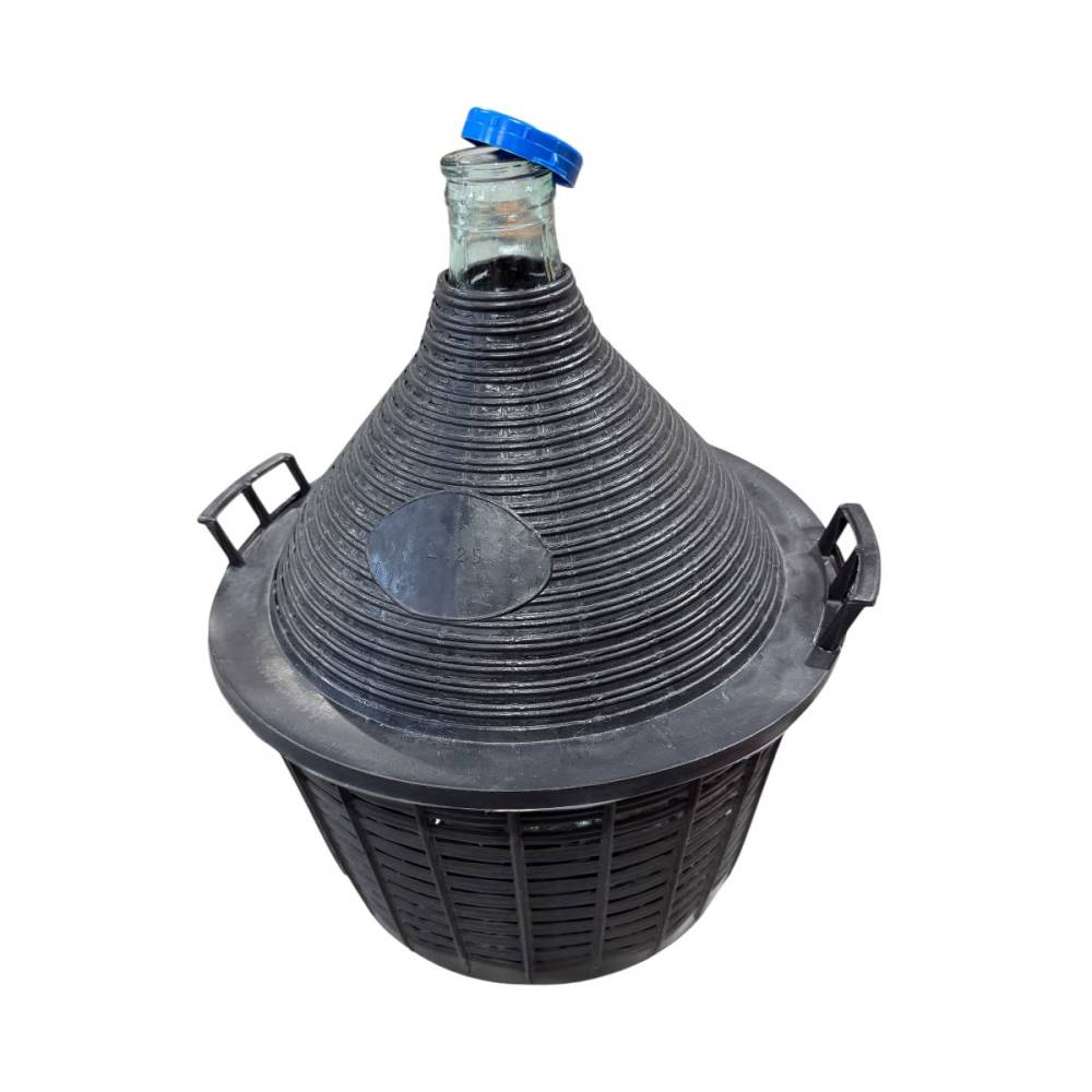 Damigeana 25L din sticla in cos din plastic negru, cu dop Damigeana 25L din sticla in cos din plastic negru, cu dop