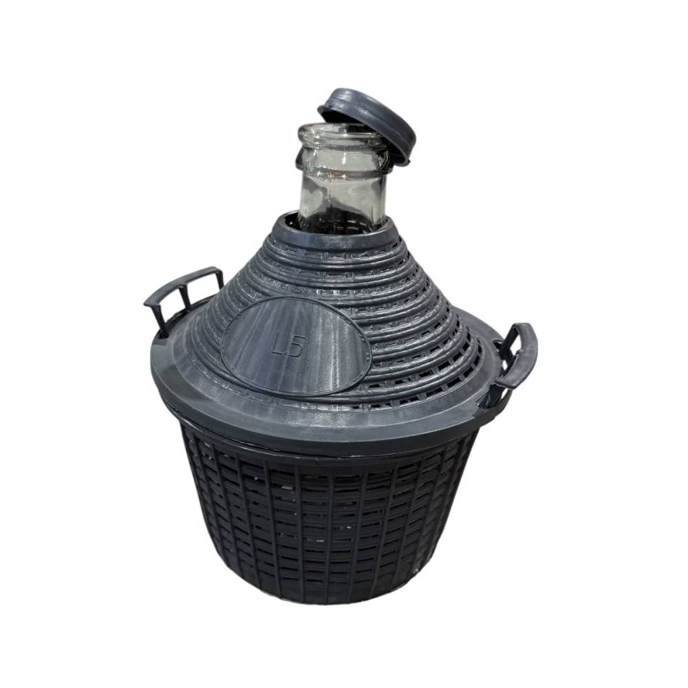 Damigeana 5 L din sticla in cos din plastic negru, cu dop Damigeana 5 L din sticla in cos din plastic negru, cu dop