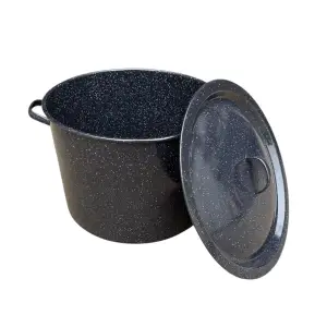 Oala Emailata cu capac 40 L neagra , 40 cm