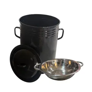 Pachet Garnita emailata 30 litri + Strecuratoare inox, 24 cm