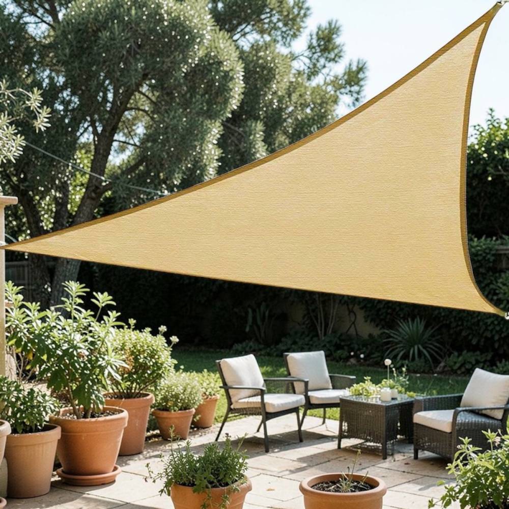 Plasa protectie solara, umbrire terasa 5 m (parasolar triunghi), bej Plasa protectie solara, umbrire terasa 5 m (parasolar triunghi), bej