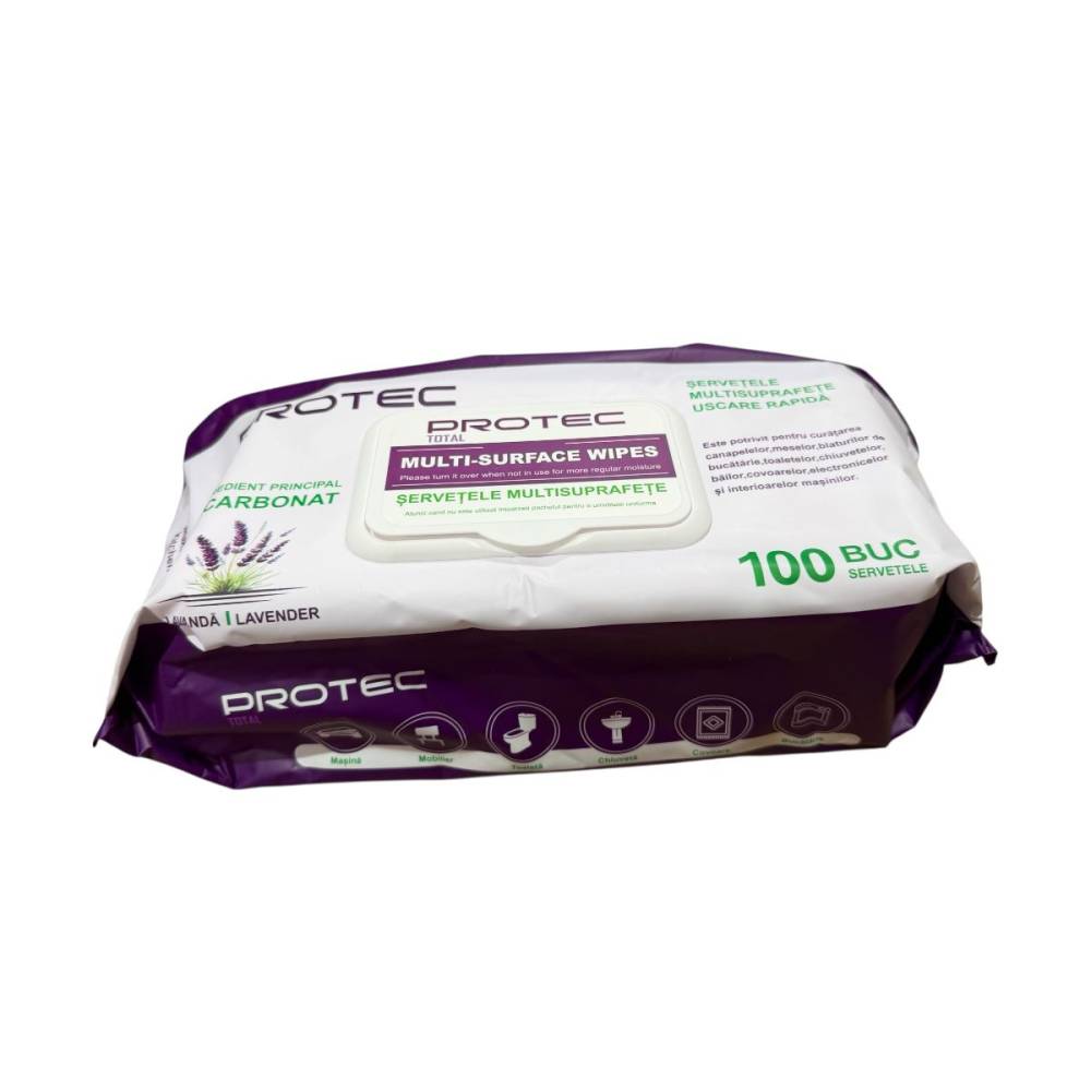 Servetele umede cu bicarbonat si lavanda Protec 100 buc Servetele umede cu bicarbonat si lavanda Protec 100 buc