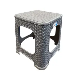Taburet plastic (scaun bucatarie) 45 cm tip ratan gri