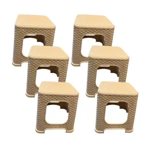 Set 6 x scaun taburet (plastic) 45 cm tip ratan bej