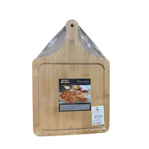 Tocator pizza 24x36 cm, bambus, cu maner