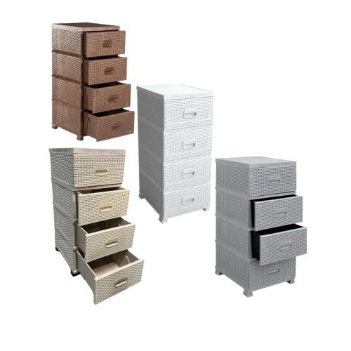 Dulap din plastic depozitare Tip ratan Gri cu 4 sertare 47x38x92 Dulap din plastic depozitare Tip ratan Gri cu 4 sertare 47x38x92