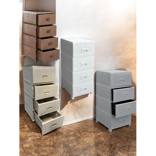 Dulap din plastic depozitare Tip ratan Gri cu 4 sertare 47x38x92 Dulap din plastic depozitare Tip ratan Gri cu 4 sertare 47x38x92