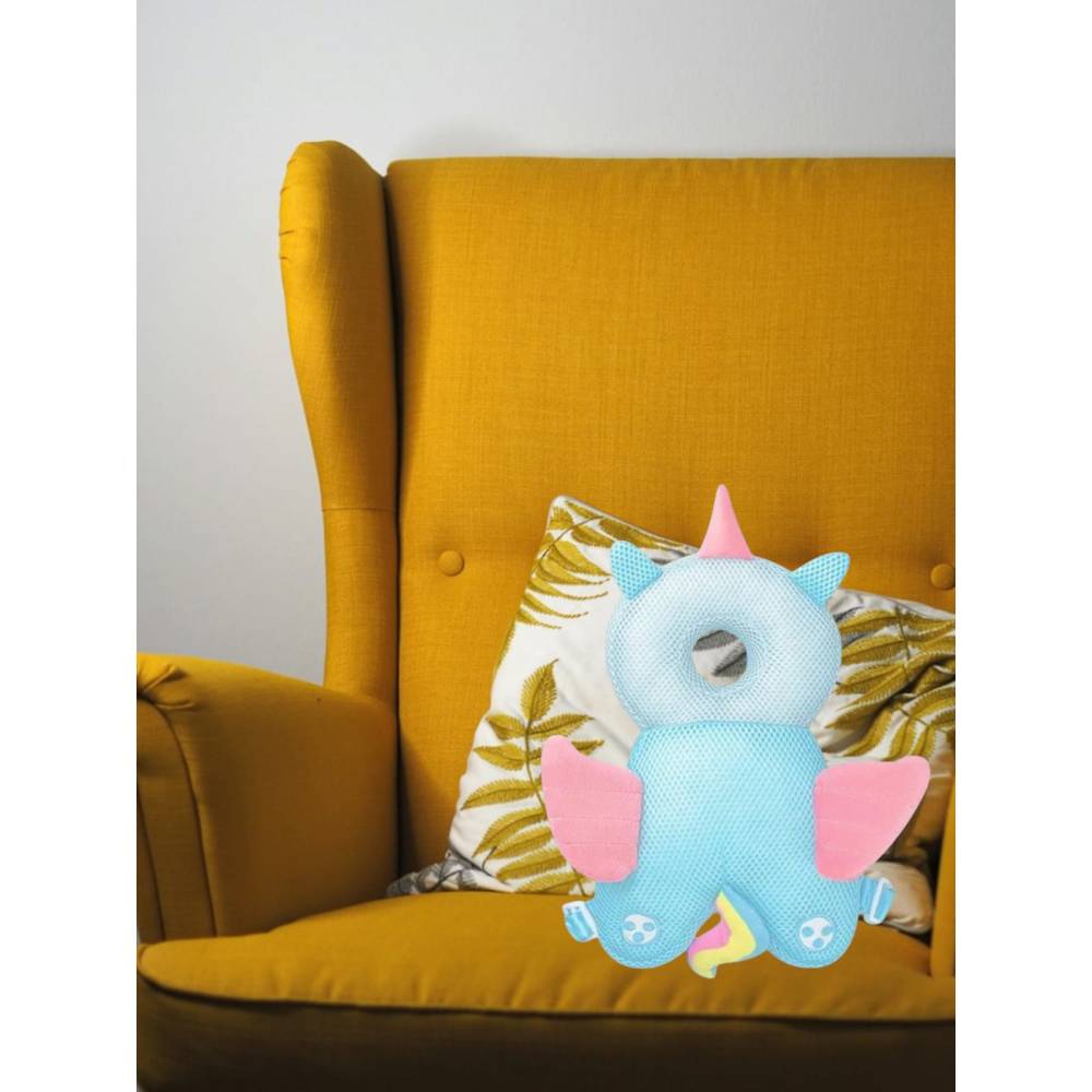 Perna Tip Rucsac pentru Protectia Capului pentru Bebelusi, Tip Unicorn, Albastru, Plasa