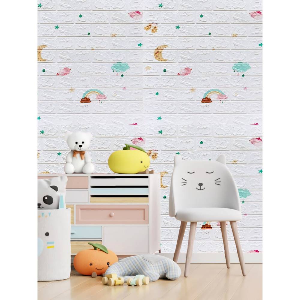 Tapet 3D autoadeziv, 70x77cm, Model Curcubeu, Alb, 10buc/set Tapet 3D autoadeziv, 70x77cm, Model Curcubeu, Alb, 10buc/set