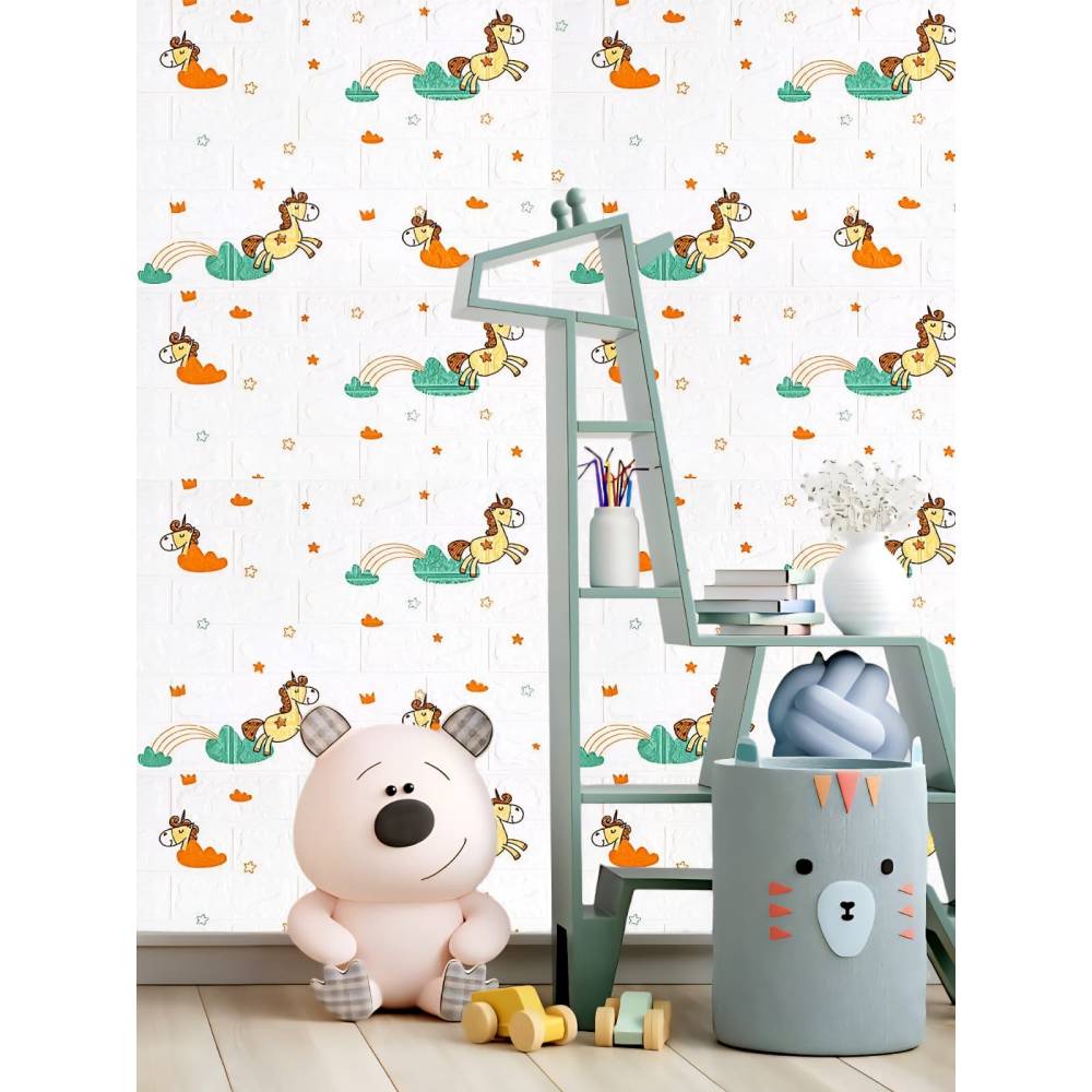 Tapet 3D autoadeziv, 70x77cm, Model Unicorni, Alb, 10buc/set Tapet 3D autoadeziv, 70x77cm, Model Unicorni, Alb, 10buc/set