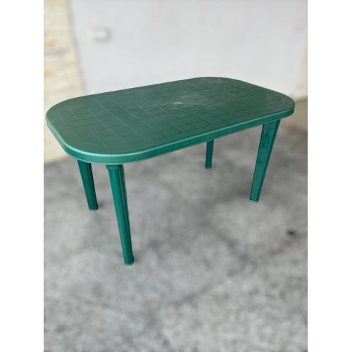 Masa fixa pentru gradina, plastic, ovala, verde, 6 persoane, 135 x 80 x 75 cm
