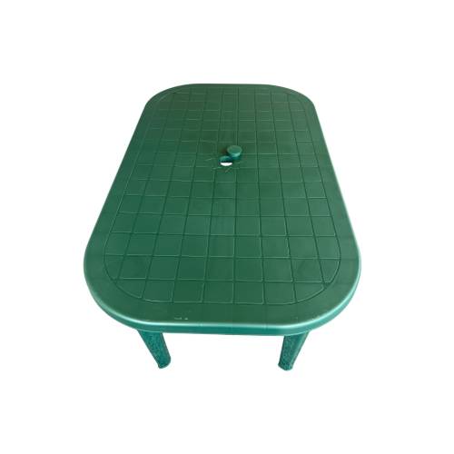 Masa fixa pentru gradina, plastic, ovala, verde, 6 persoane, 135 x 80 x 75 cm