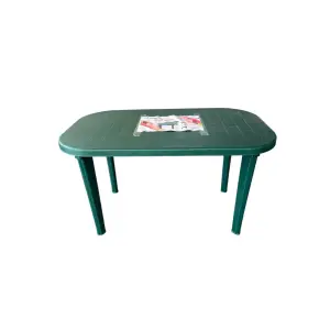 Masa fixa pentru gradina, plastic, ovala, verde, 6 persoane, 135 x 80 x 75 cm