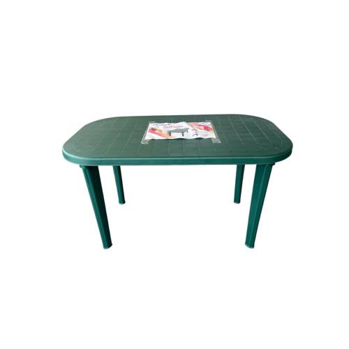 Masa fixa pentru gradina, plastic, ovala, verde, 6 persoane, 135 x 80 x 75 cm