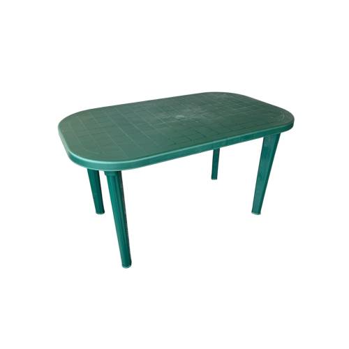 Masa fixa pentru gradina, plastic, ovala, verde, 6 persoane, 135 x 80 x 75 cm