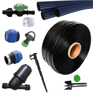 Kit irigare banda de picurare 20cm/100m, 2.2 l/h cu teava PEHD si 66 accesorii