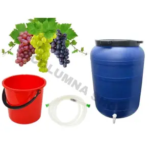 Butoi plastic 250 L cu robinet + Furtun pentru tras vin 1,5m + Galeata plastic 10 L