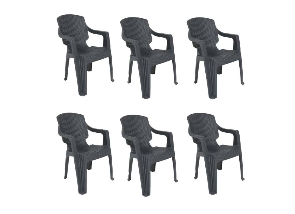 Scaun Gradina Gri, plastic tip ratan, set 6 bucati  Scaun Gradina Gri, plastic tip ratan, set 6 bucati
