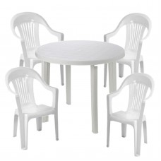 Masa plastic rotunda cu 4 scaune, alba