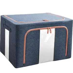 Cutie depozitare 100L cu fermoar, Bleumarin, doua ferestre