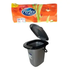 Galeata WC cu capac plastic, 18 L si Hartie igienica 3 straturi, Perfex
