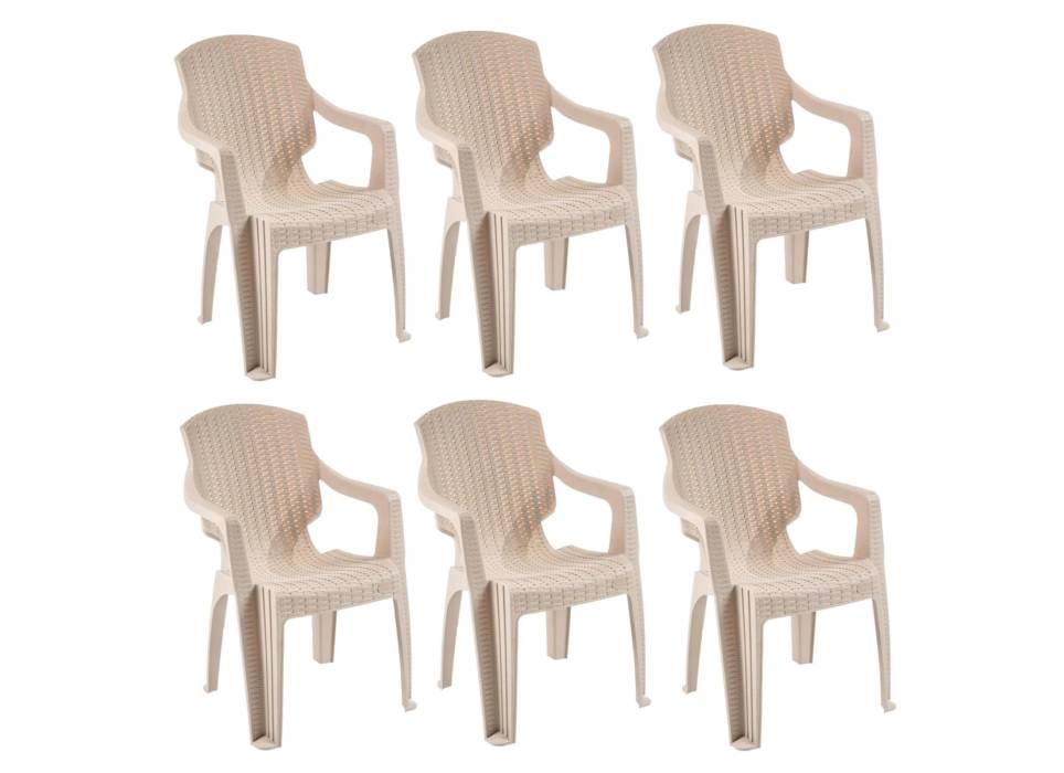 Scaun gradina crem, plastic tip ratan, set 6 bucati  Scaun gradina crem, plastic tip ratan, set 6 bucati