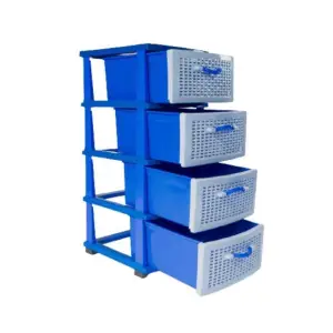 Dulap plastic depozitare tip ratan - 4 sertare, albastru 47x38x92
